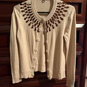 One Girl Who Beige Cardigan with Beaded Details